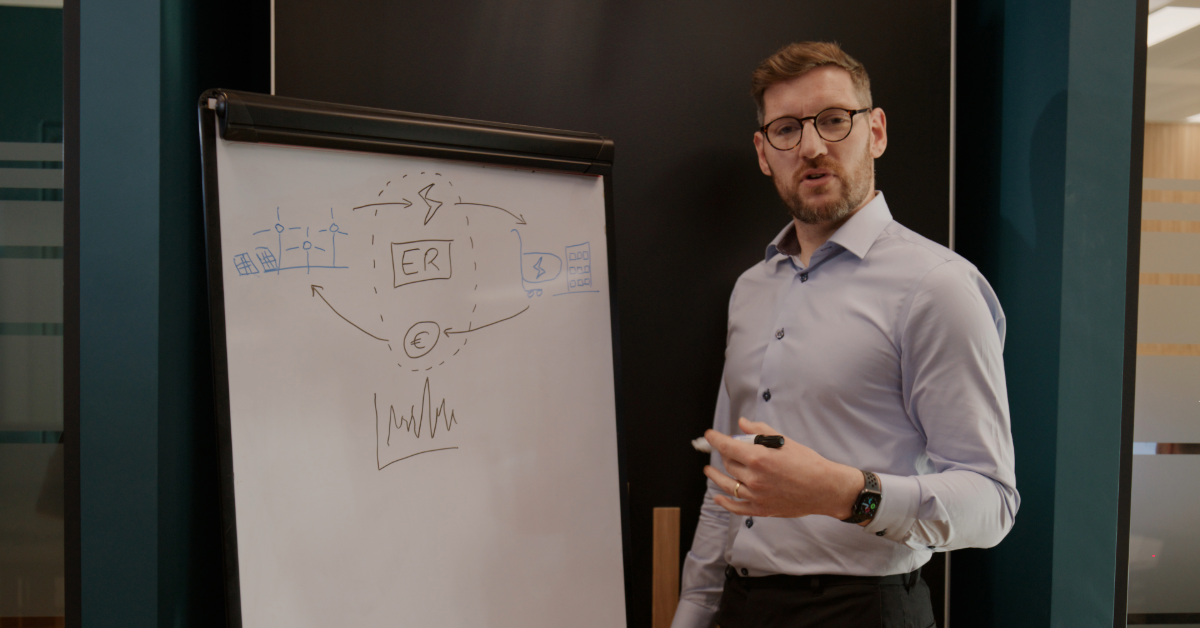 Brian Larkin, ElectroRoute, explaining PLEXOS with whiteboard