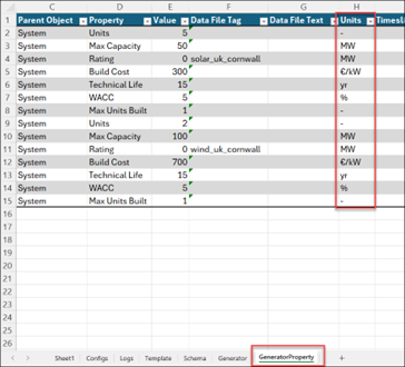 PLEXOS Cloud Excel Add-in Generator Property