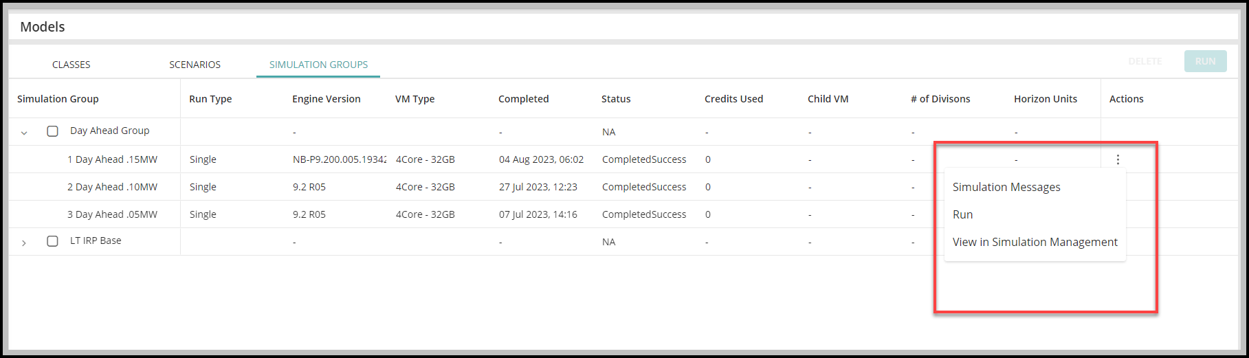 Simulation Groups - PLEXOS Cloud