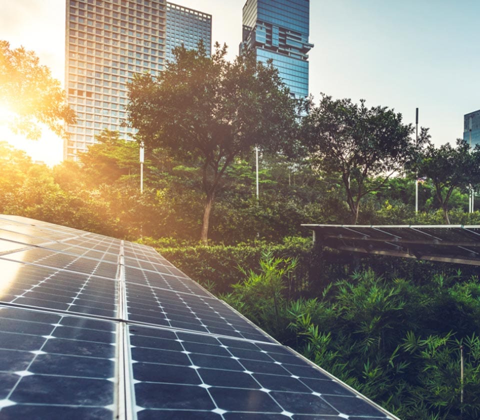 solar panels in an urban city